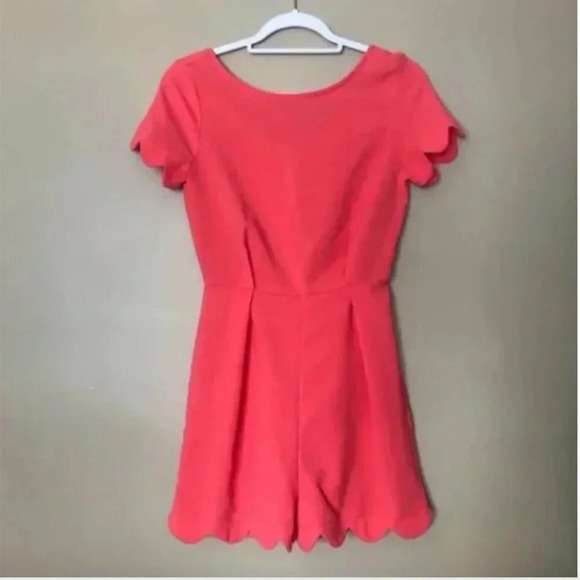 Coral Pink Romper with Scalloped Details | Pink Romper | Romper | Girly | Pink - Picture 2 of 12